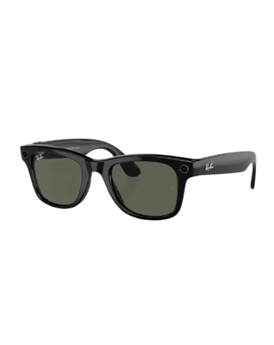 Ray-Ban Meta smart glasses black Wayfarer frame with green lenses and Ray-Ban logo for outdoor wear